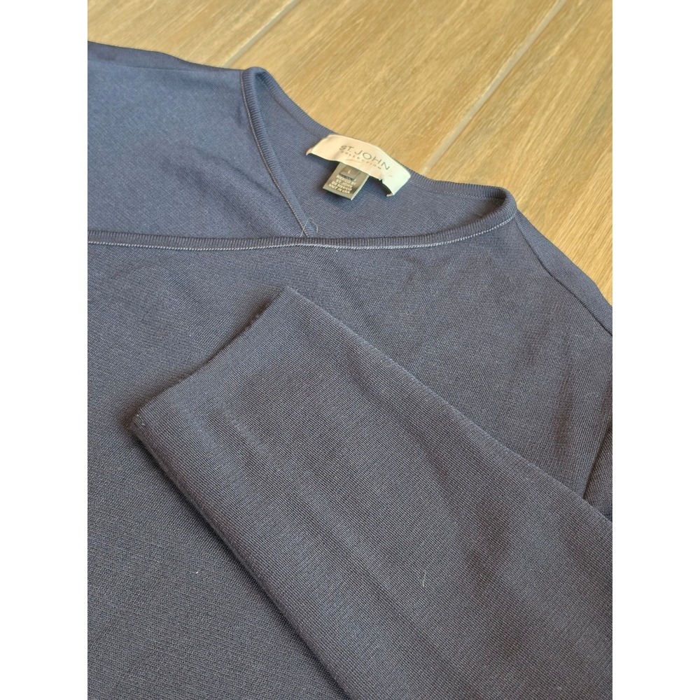 St John Collection Navy Blue Knit Asymmetrical Wrap Front Cardigan Sweater L